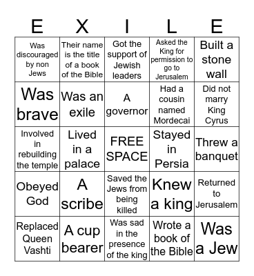 Ezra, Nehemiah, and Esther Bingo Card