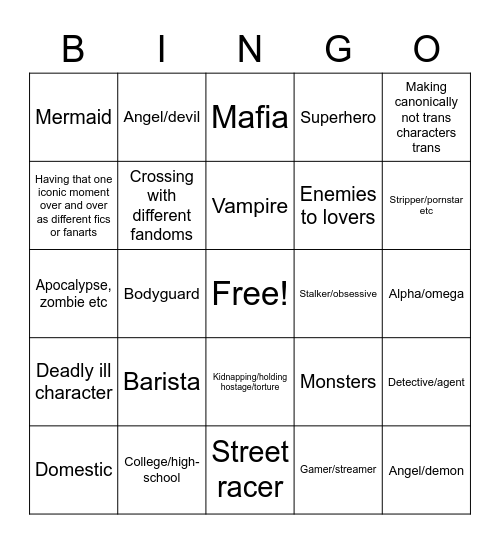 Ship AUs Bingo Card