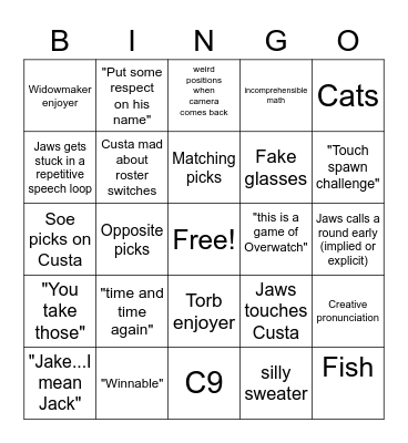 Jawsta Bingo Card
