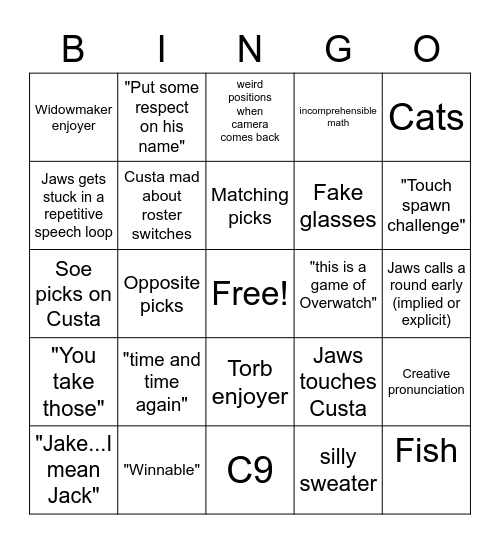 Jawsta Bingo Card