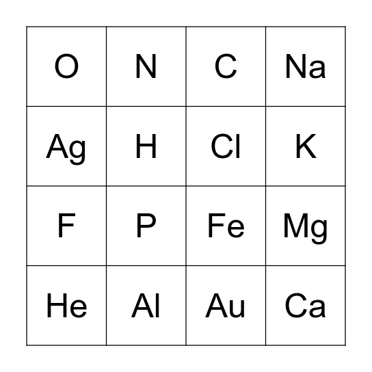 Element Bingo Card