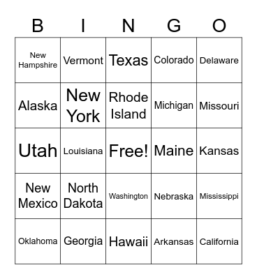 United States Bingo Card