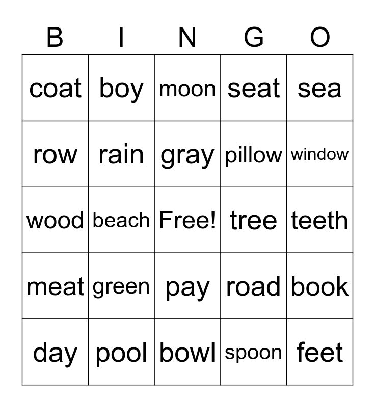 Term 3 Week 5 double Vowel review Bingo Card