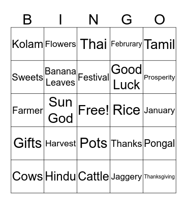 Pongal Bingo Card