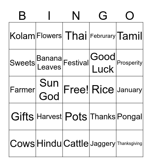 Pongal Bingo Card