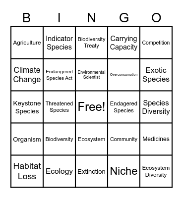 Biodiversity Bingo Card