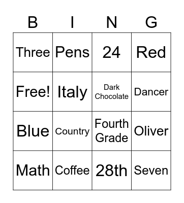 Miss Coto Bingo Card