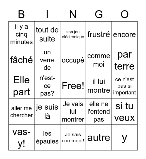 Scene 3- Veux-tu danser? Bingo Card