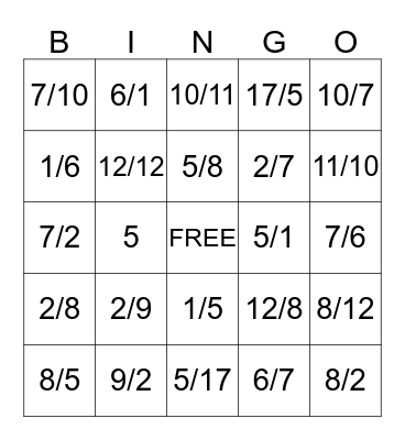 Fractions as Division Bingo Card