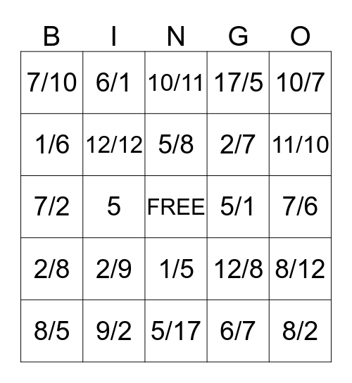 Fractions as Division Bingo Card