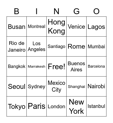 Cities in English Bingo Card