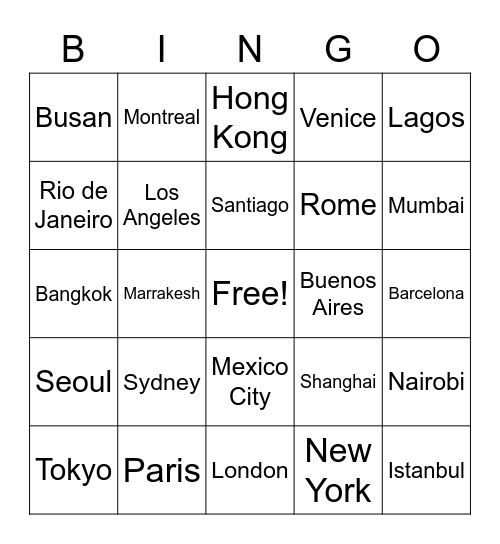 Cities in English Bingo Card