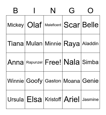 Disney Bingo Card