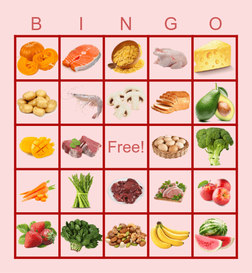 Nutritional Bingo Card