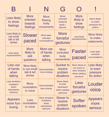 Social Styles Bingo! Bingo Card