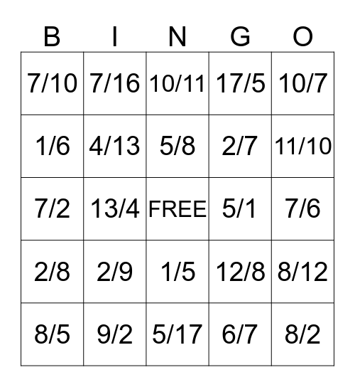 Fractions as Division Bingo Card