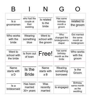 Find The Guest Bingo Card