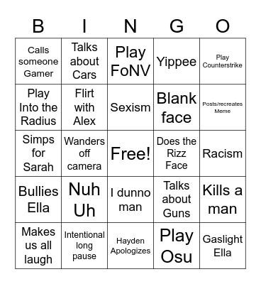 Hayden Bingo Card