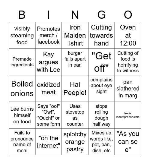 Kays Cooking Bingo Card