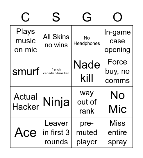 MM Bingo Card