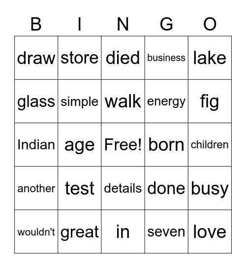 Sight Word Variety 2 Bingo Card