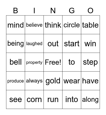 Sight Word Variety 3 Bingo Card