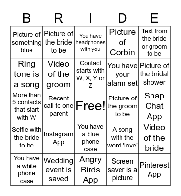What's In Your Phone? Bingo Card