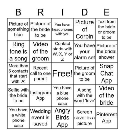 What's In Your Phone? Bingo Card