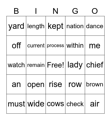 Sight Word Variety 8 Bingo Card