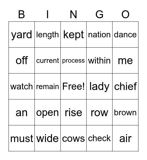 Sight Word Variety 8 Bingo Card