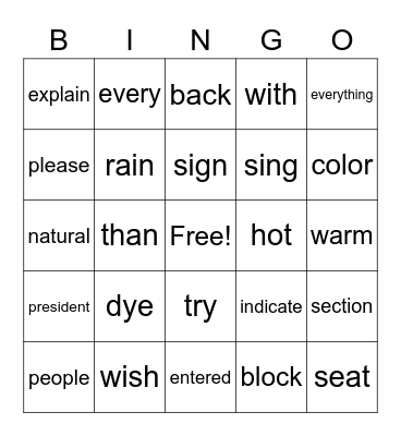 Sight Word Variety 12 Bingo Card