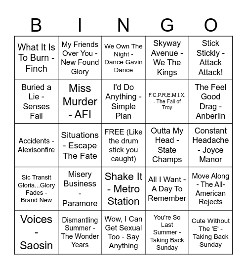 Emo Bingo Round 3 Bingo Card