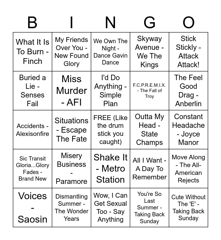 Emo Bingo Round 3 Bingo Card