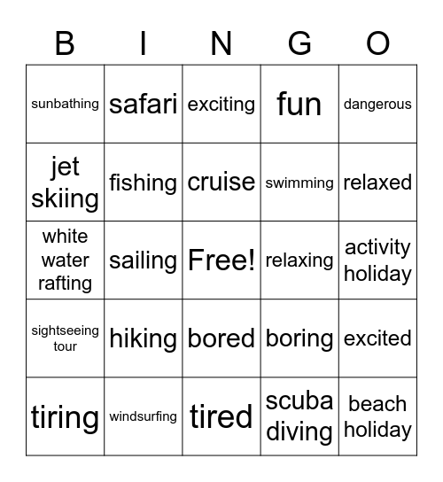 Summer fun Bingo Card