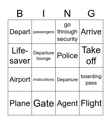 Pre-flight instructions Bingo Card