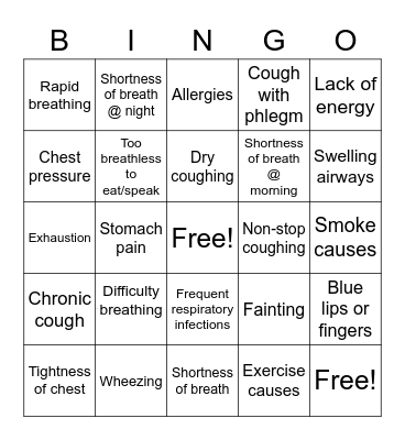 Asthma Bingo Card