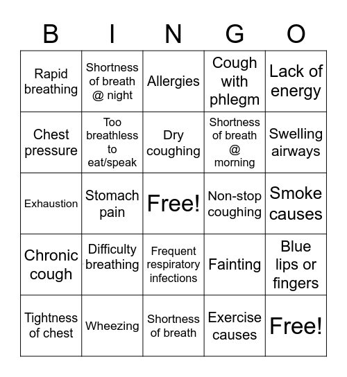 Asthma Bingo Card
