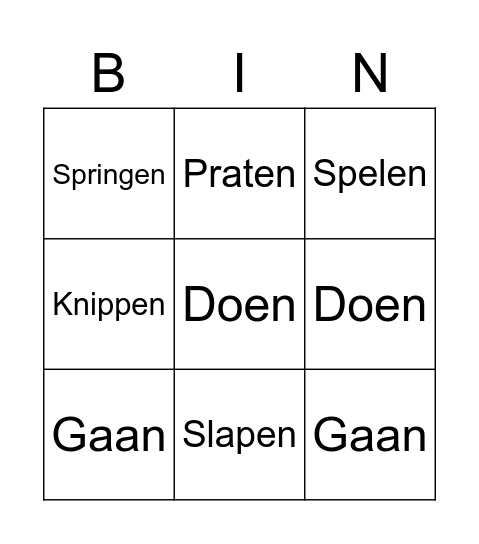 Werkwoorden Bingo Card