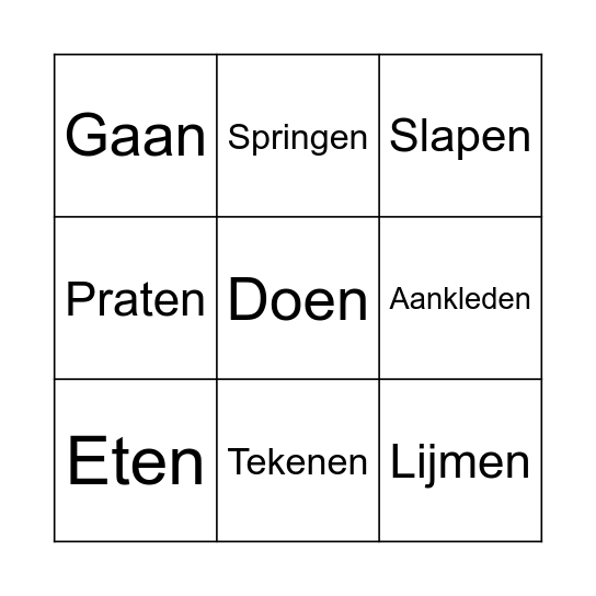 Werkwoorden B Bingo Card