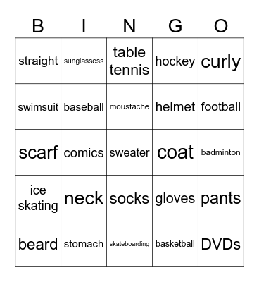 Body_Clothes_Sports and Leisure Bingo Card