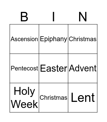 Hymnal Bingo Card