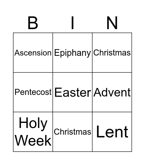 Hymnal Bingo Card