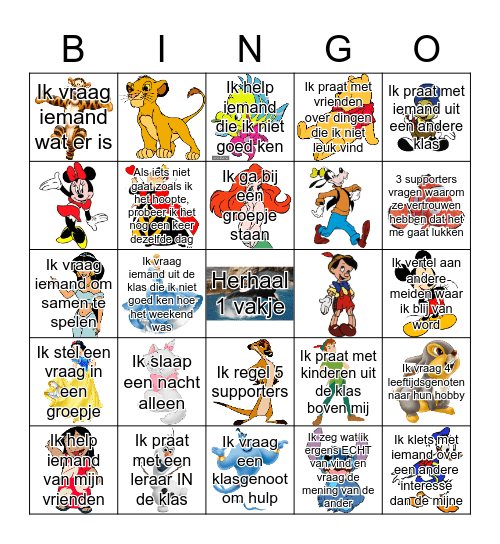 Disney Character Bingo Card