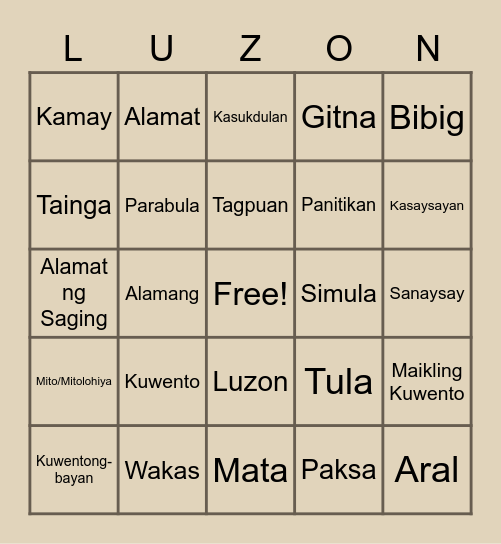 PANITIKAN Bingo Card