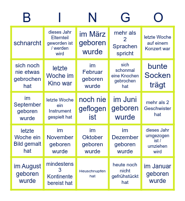 Finde jemanden der ... Bingo Card