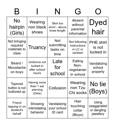Discipline BIngo Card