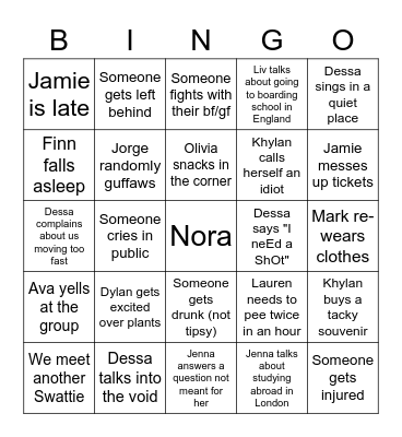 Trip Bingo Card