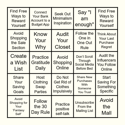 How to Curb One's Shopping Addiction Bingo Card