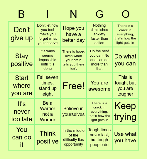 These words are for you Bingo Card