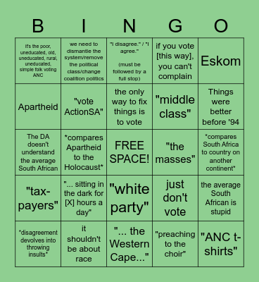 Reddit Political Bingo Card